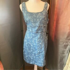 No Boundaries Butterfly Design Denim Midi Jumper Smock Dress XL 15-17 Cottagecor